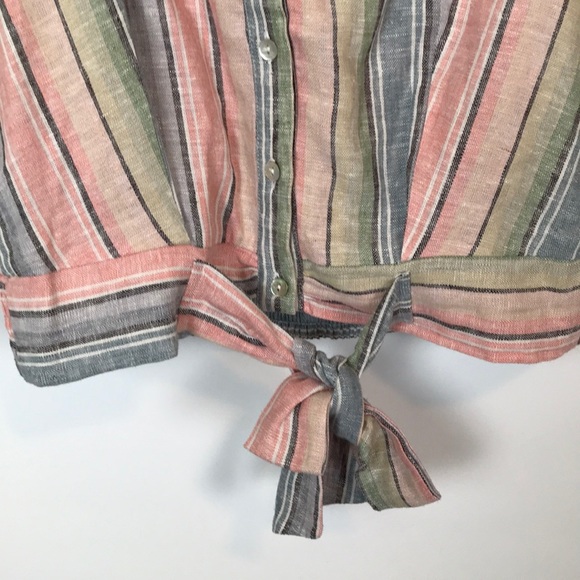 Anthropologie DREW Rainbow Linen Tie Front Blouse Size S NWT - Picture 2 of 7